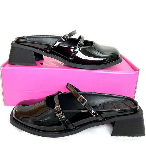 OLIVIA MILLER AQUARIUS BLACK PATENT LEATHER SQUARE TOE  MARY JANE SLIP ON SZ 8.5 - Picture 2 of 12